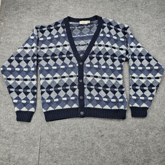 Vintage The Men's Store Sears Sweater Mens Medium Blue Cardigan Retro Geometric - Picture 1 of 6